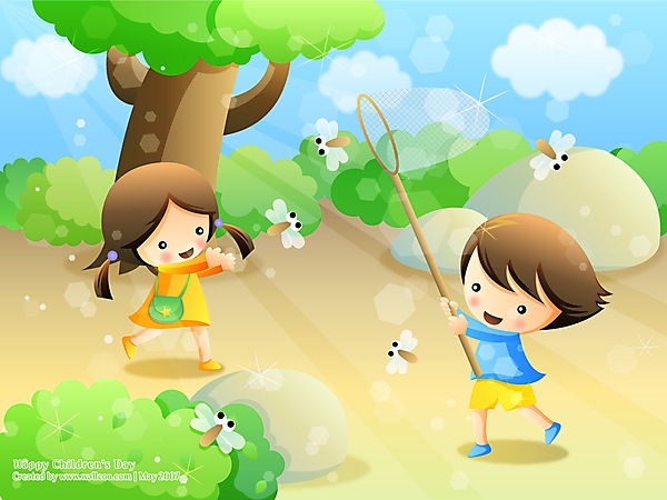 Дети ловят бабочек